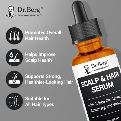 Dr. Berg Scalp & Hair Serum - Improved Formula with Vitamin D3 & E | Paraben & Sulfate-Free Hair Oil for All - 2 Fl Oz