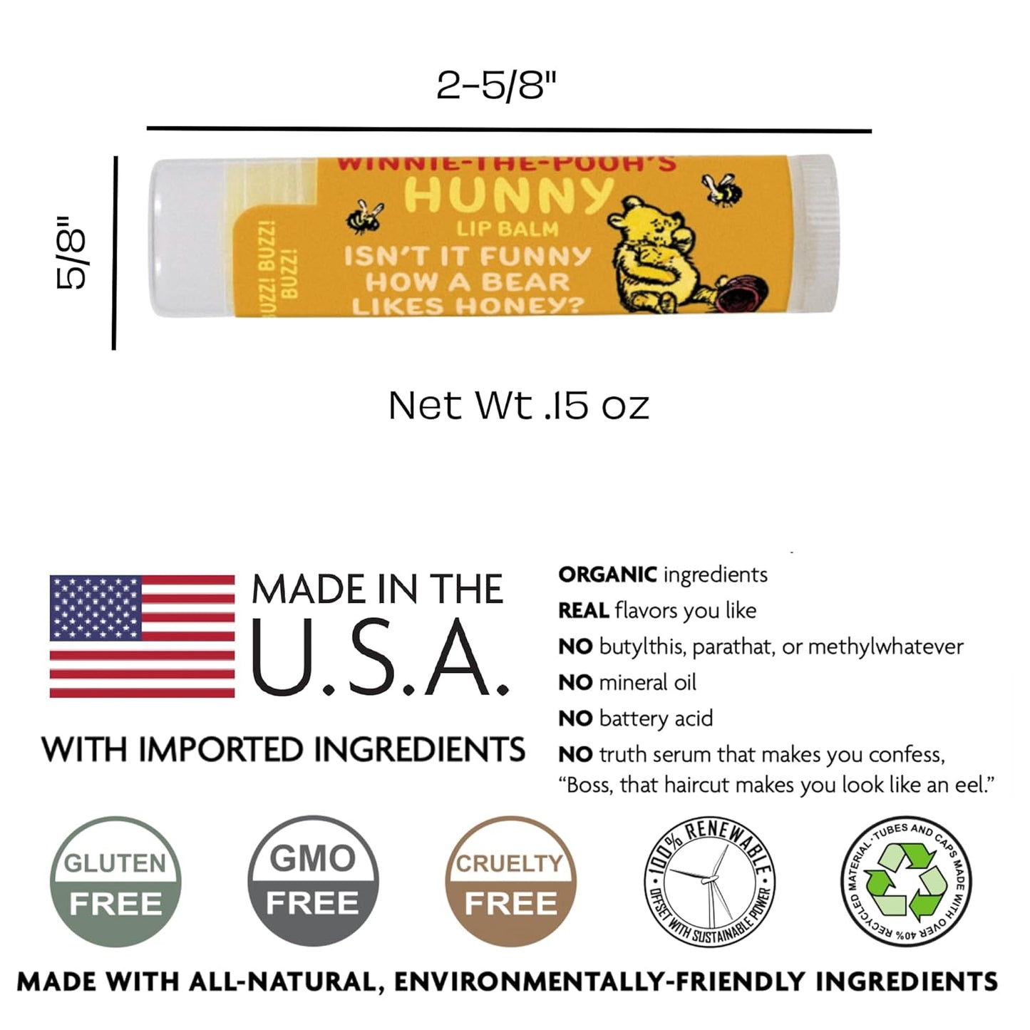 Unemployed Philosophers Guild Winnie-the-Pooh Hunny Lip Balm - Honey Flavored, Cruelty-Free, Natural Ingredients