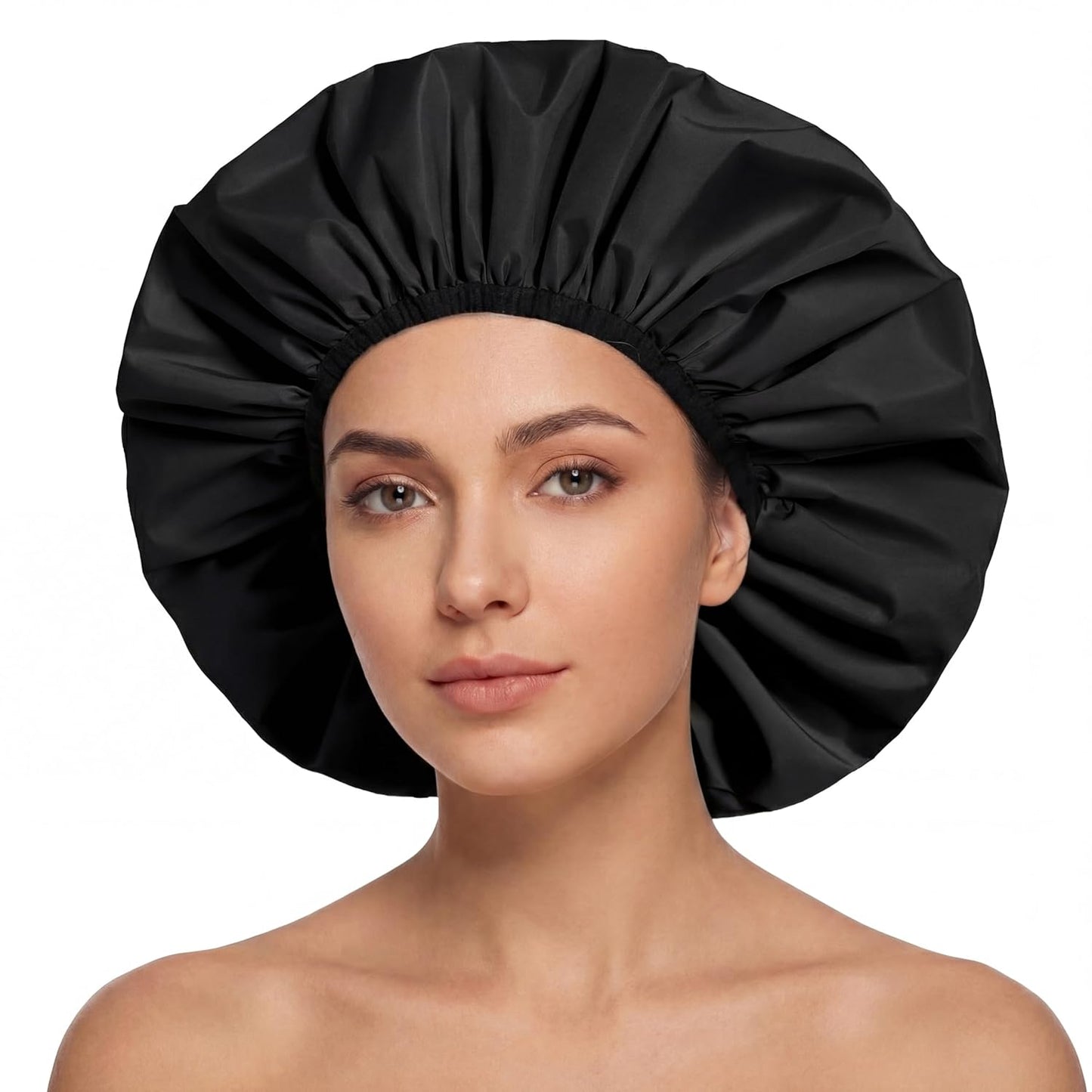 Skiennix Extra Large Shower Cap - Reusable Waterproof Jumbo Bath Hair Bonnet for Thick Curly Hair | Black