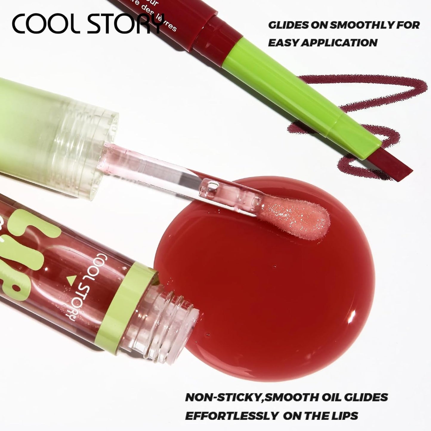 COOL STORY Lip Gloss and Liner Set - Ultra Glossy Finish, 2-Piece Combo for Stunning Lips