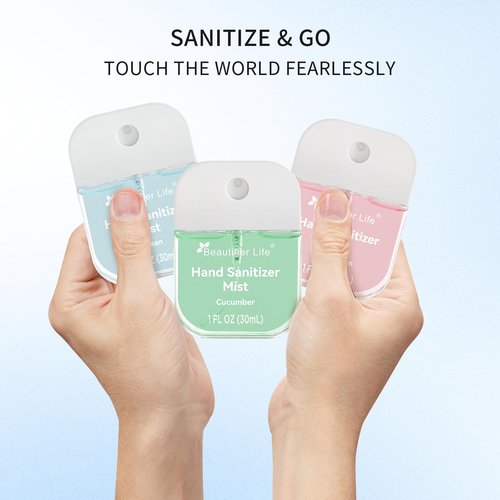 Beautifier Life Mini Hand Sanitizer Mist Spray 3 Pack-Travel Size Portable 1 Fl Oz (30ml) 70% Alcohol, Fast-Dry No-Rinse Formula, Assorted Ocean, Watermelon, Cucumber Scents for On-The-Go Cleanliness