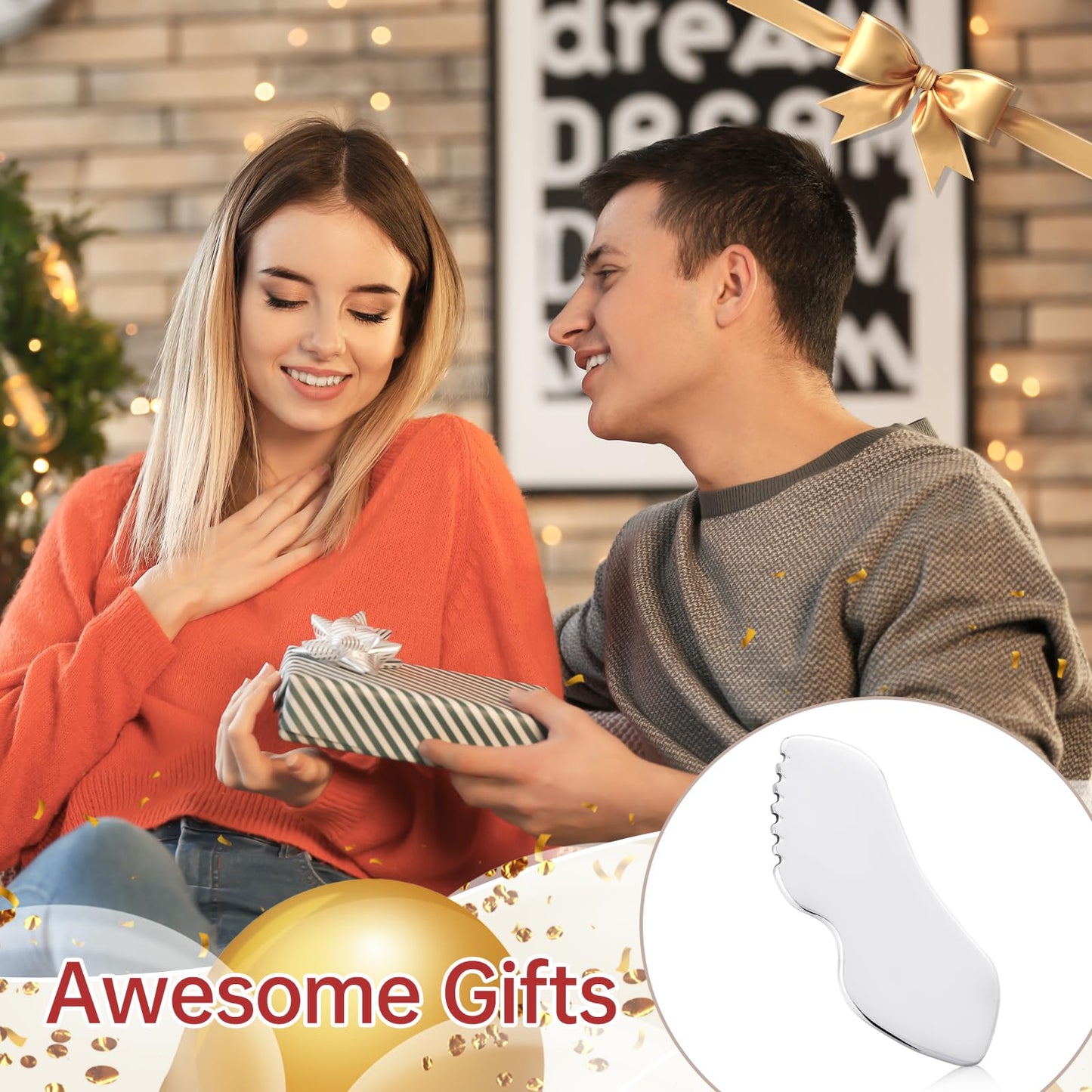 FSwsawX Stainless Steel Gua Sha Facial Tools, Face Comb & Massager Metal Gua sha Tool for Blood Circulation & Lymphatic Drainage, Body and Face Gua Sha Stone for Tighten Skin