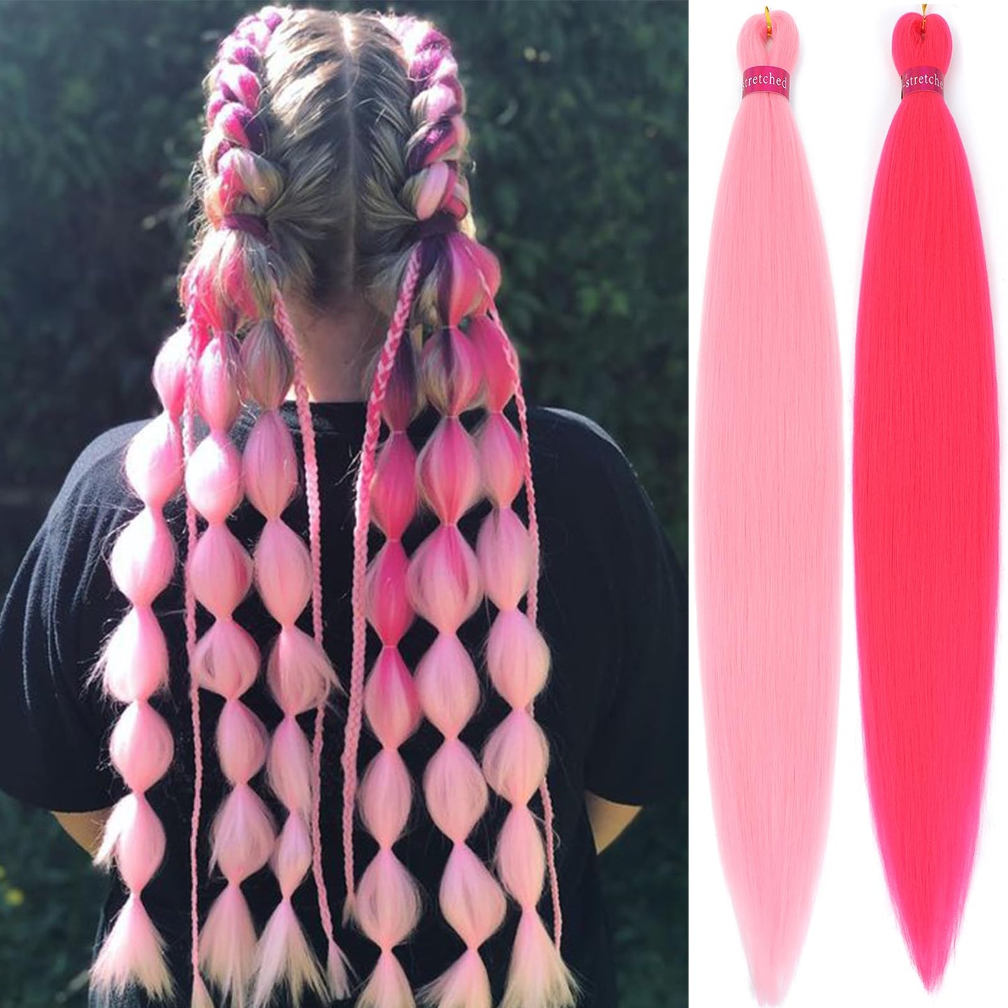 Pink+Hot Pink Pre Stretched Braiding Hair 30 Inch Box Braids 2 Packs Synthetic Crochet Braid Neat Yaki Texture Hot Water Setting Hair Extensions