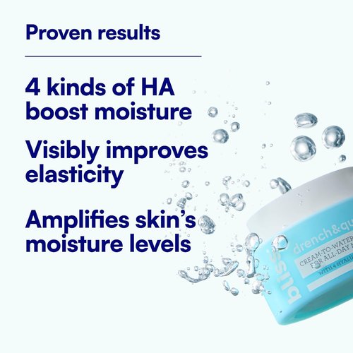 Bliss Drench & Quench Hyaluronic Acid Cream - Lightweight Moisturizer for All-Day Hydration | Clean Vegan & Cruelty-Free 1.7 fl oz