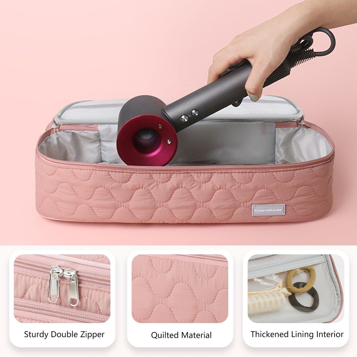 TWOOKTY Double-Layer Travel Carrying Case Portable Storage Organizer Bag for women, Compatible with Revlon One-Step Hair Dryer and Volumizer Hot Air Brush and Attachments Scandihome Series (Bag Only)