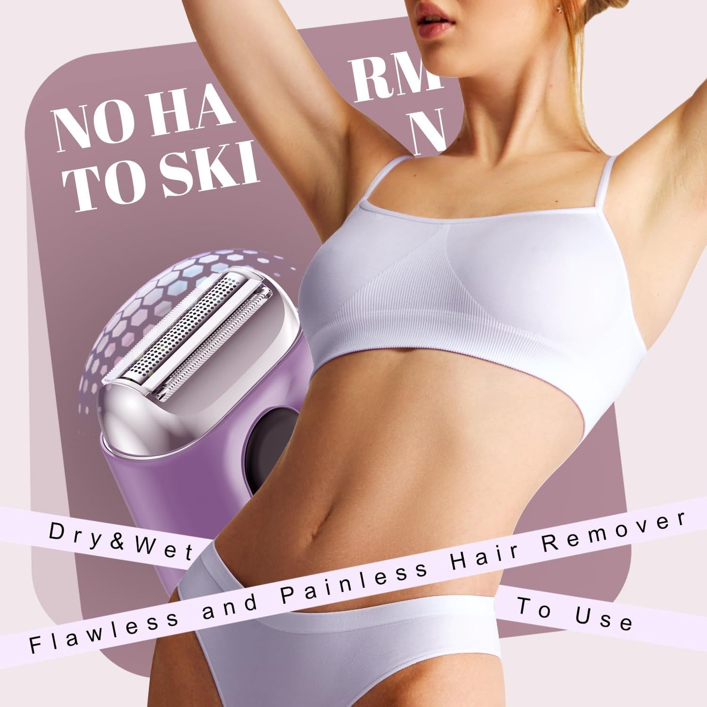 Skiennix Cordless Electric Razor for Women - Mini Rechargeable Shaver with LED Display | IPX7 Waterproof, Perfect for Face, Body & Legs (Bright Purple)