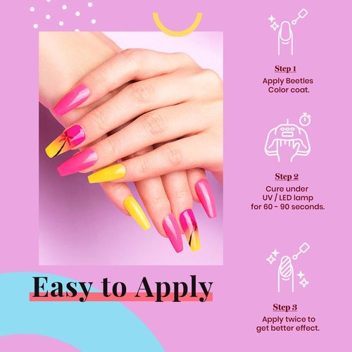 Beetles Pink Gel Nail Polish - Hot Pink Gel Polish, 15ML/0.51Fl Oz Neon Color, Soak Off UV LED Lamp Nail Art, Long-Lasting Manicure Salon DIY Home Spring Nails - Gifts for Her