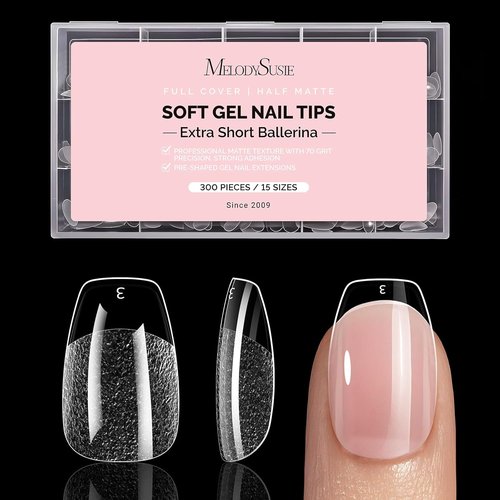MelodySusie Ballerina X Nail Tips - 300 Pcs Clear Acrylic, Half Matte Full Cover for DIY & Salon Use