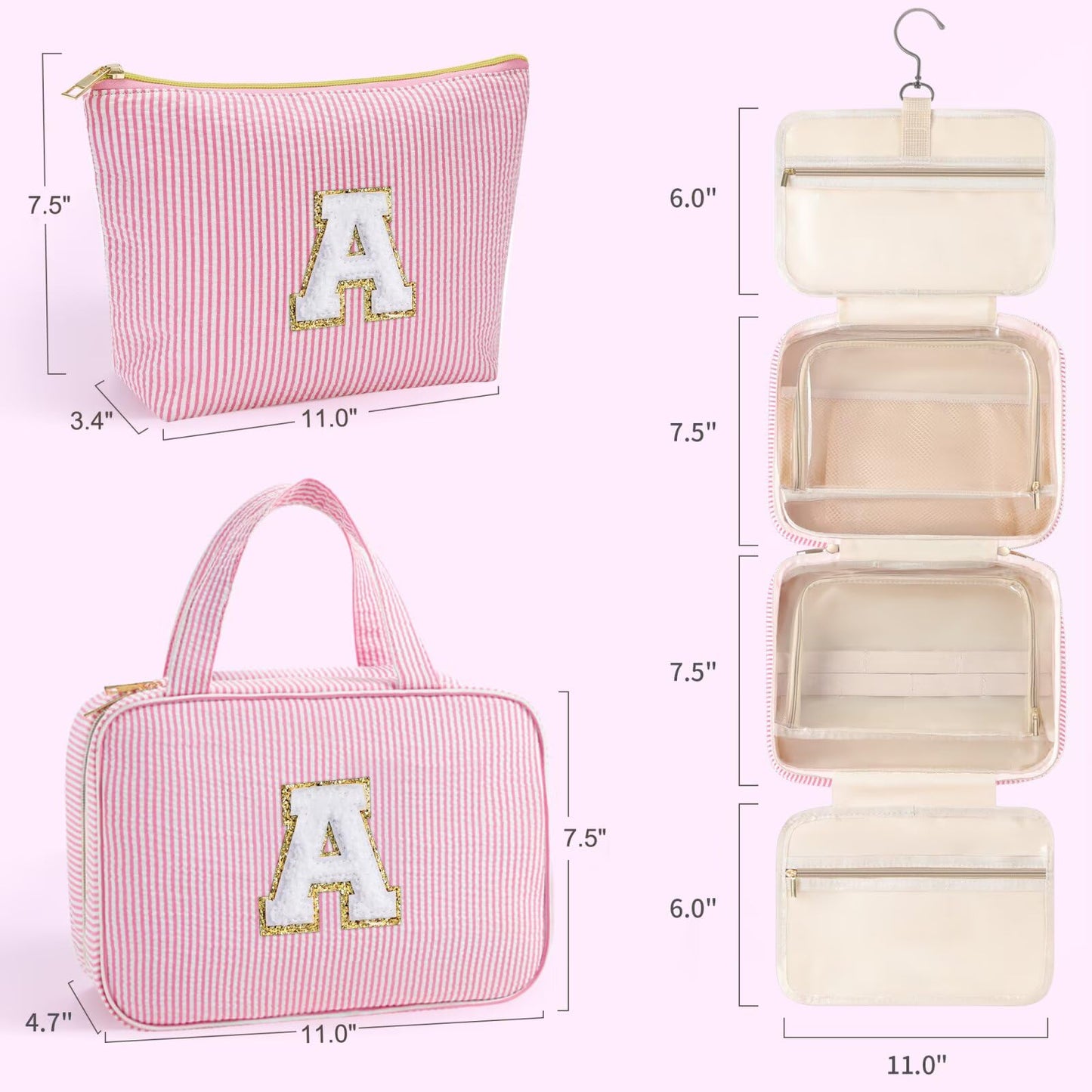 YOOLIFE Birthday Gifts for Women Teen Girls - Hanging Toiletry Bag Initial Makeup Bag, Personalized Large Toiletry Bag, Gifts for Women Teen Girls Daughter Sister - Letter M, Purple
