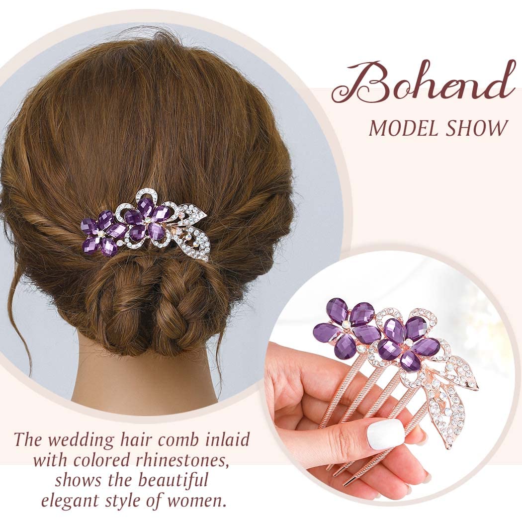 Bohend Rhinestone Hair Comb Flower Crystal Hairpieces Wedding Hair Accessories Jewelry for Women and Girls (violet)