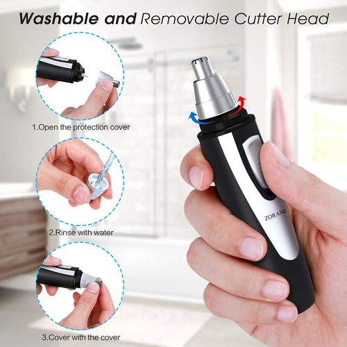 Regine Switzerland Ear and Nose Hair Trimmer - Professional Painless Dual Edge Clipper | Waterproof, Battery-Operated, Black