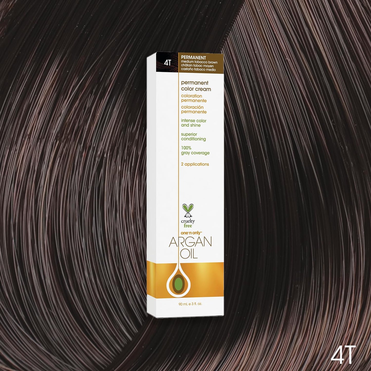 One N' Only Permanent Hair Color - Permanent Hair Dye Made with Argan Oil - Delivers Rich, Accurate Tones with Gray Coverage - Improves Moisture & Elasticity - 4T Medium Tobacco Brown (3 oz)