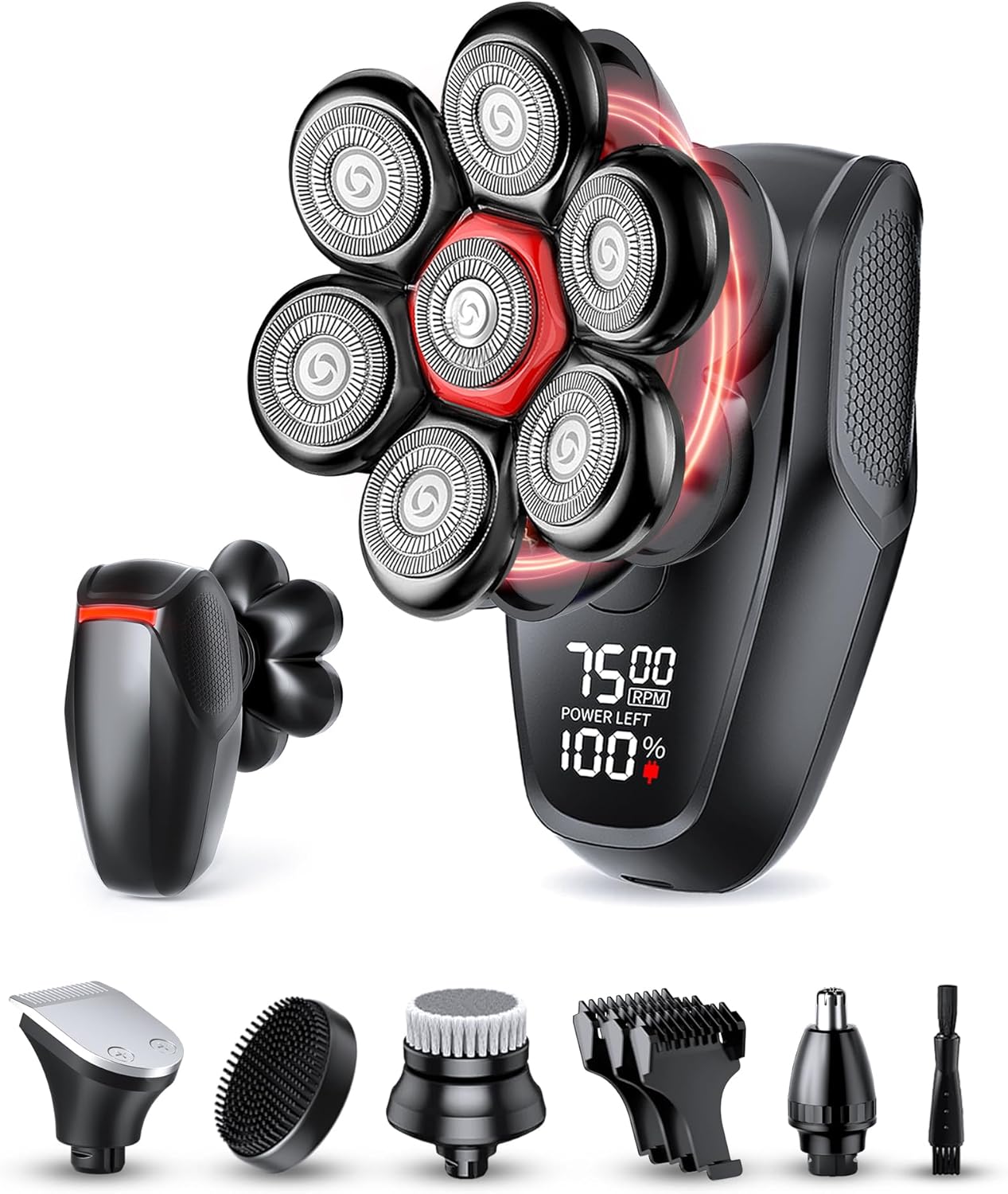 Skiennix 5-in-1 Head Shaver for Bald Men - 7D Rotary Electric Grooming Kit | IPX8 Waterproof, Midnight Black
