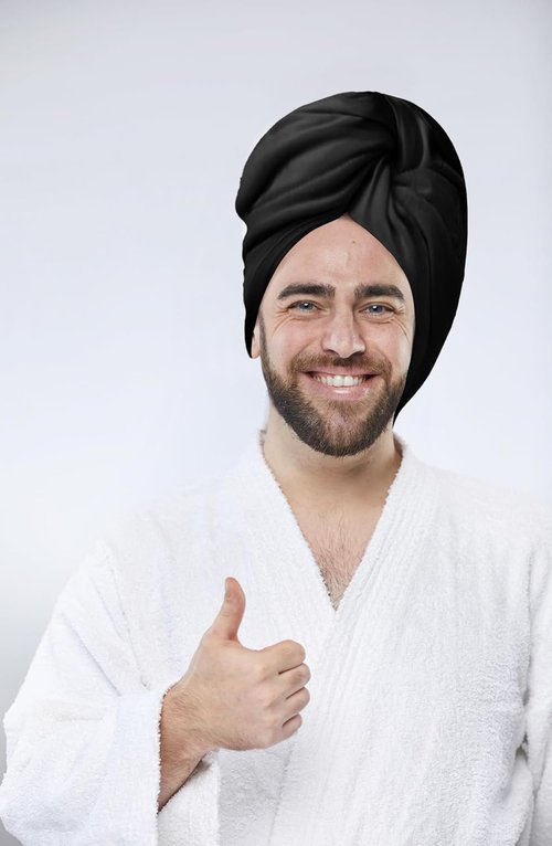 Curly Dude 100% Cotton Hair Towel for Men - Reduce Breakage & Frizz | Soft Black Onyx Turban Wrap