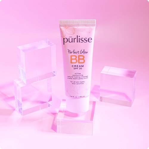 Pūrlisse Perfect Glow BB Cream with SPF 30 - Matte & Dewy Finish - Enriched with Goji & Hawthorn Berry - Light Medium (1.4 oz)