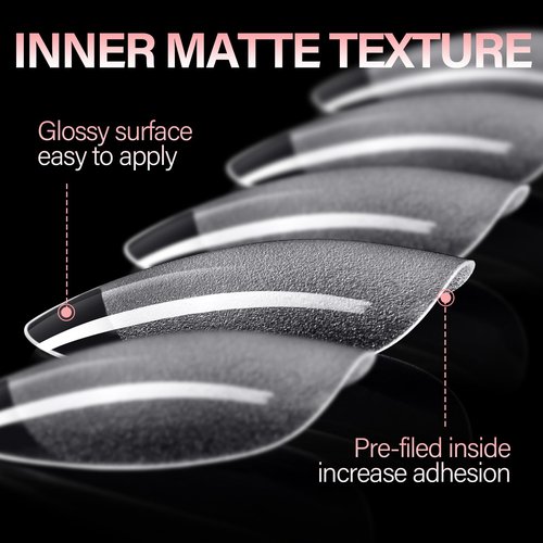 AILLSA Short Almond Nail Tips Pre-Shaped Acrylic Nail Tips Half Matte Full Cover Nails Tips Clear Gelly Press on Flase Tip Nail for Extension Nail Manicure Home DIY 240PCS 15Sizes