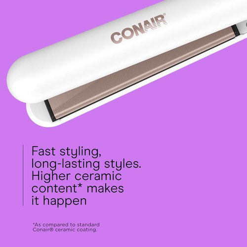 Conair Double Ceramic Flat Iron - 1-Inch Hair Straightener with Five Heat Settings & Extra Long Plates - White