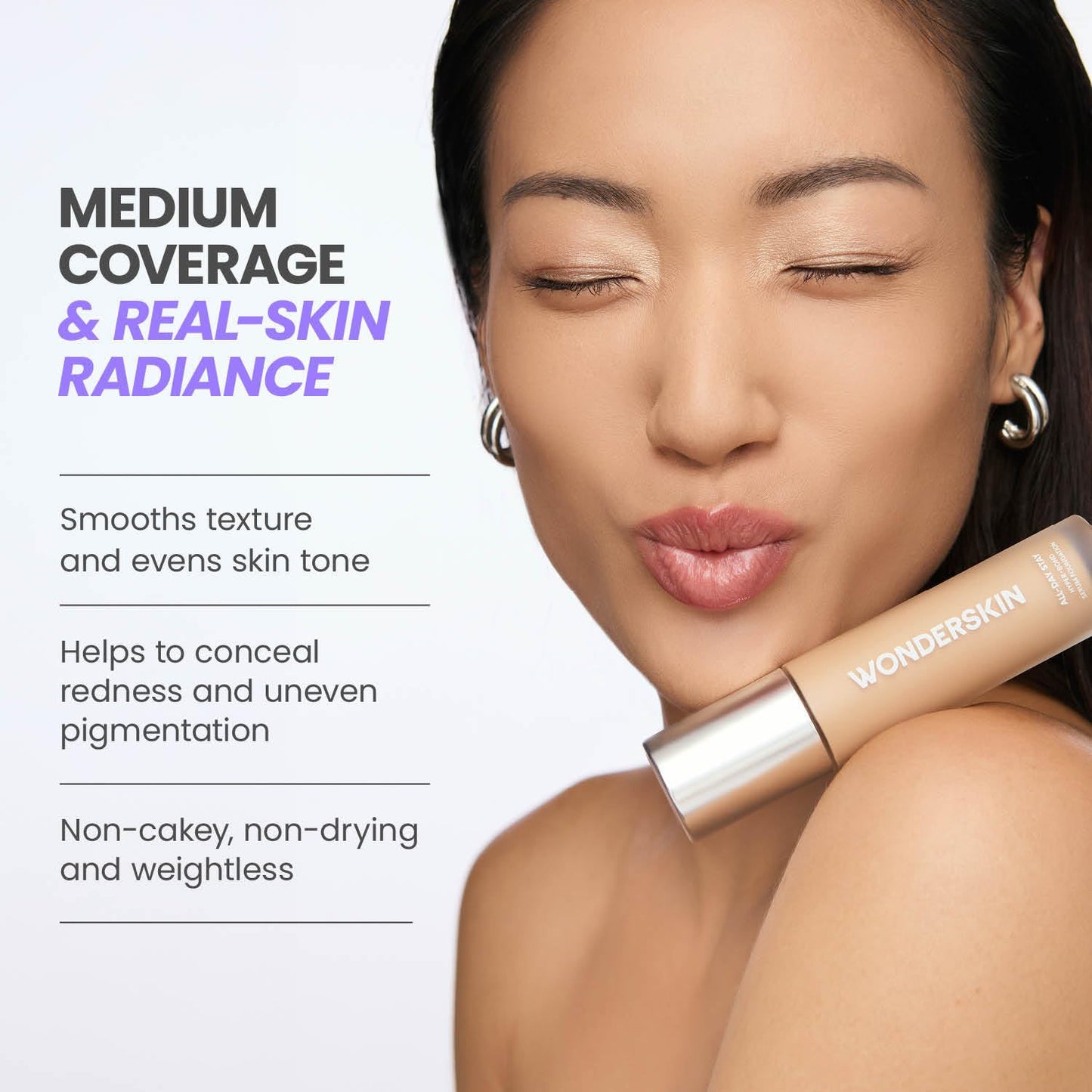 Wonderskin Hyper Bond All-Day Stay Serum Foundation - Waterproof & Transfer-Proof, 24HR Longwear with Niacinamide & Hyaluronic Acid | Lightweight Natural Finish (Afterglow)