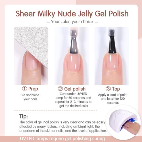 SHOYUM Nude Pink Gel Nail Polish Set- 6 Colors Sheer Milky White Jelly Gel Polish All Seasons Skin Tones Neutral Gel Polish Kit, Soak Off LED Gel Nail Kit Manicure DIY Home