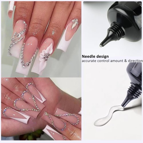 Fcozpjk 30ML Rhinestone Glue for Nails, 3D Nail Charms Gel Nail Glues Super Strong Bling Gel, Stick Nails Gems Jewel Caviar Beads Diamond Glue for Nails Professional Manicure Accessories