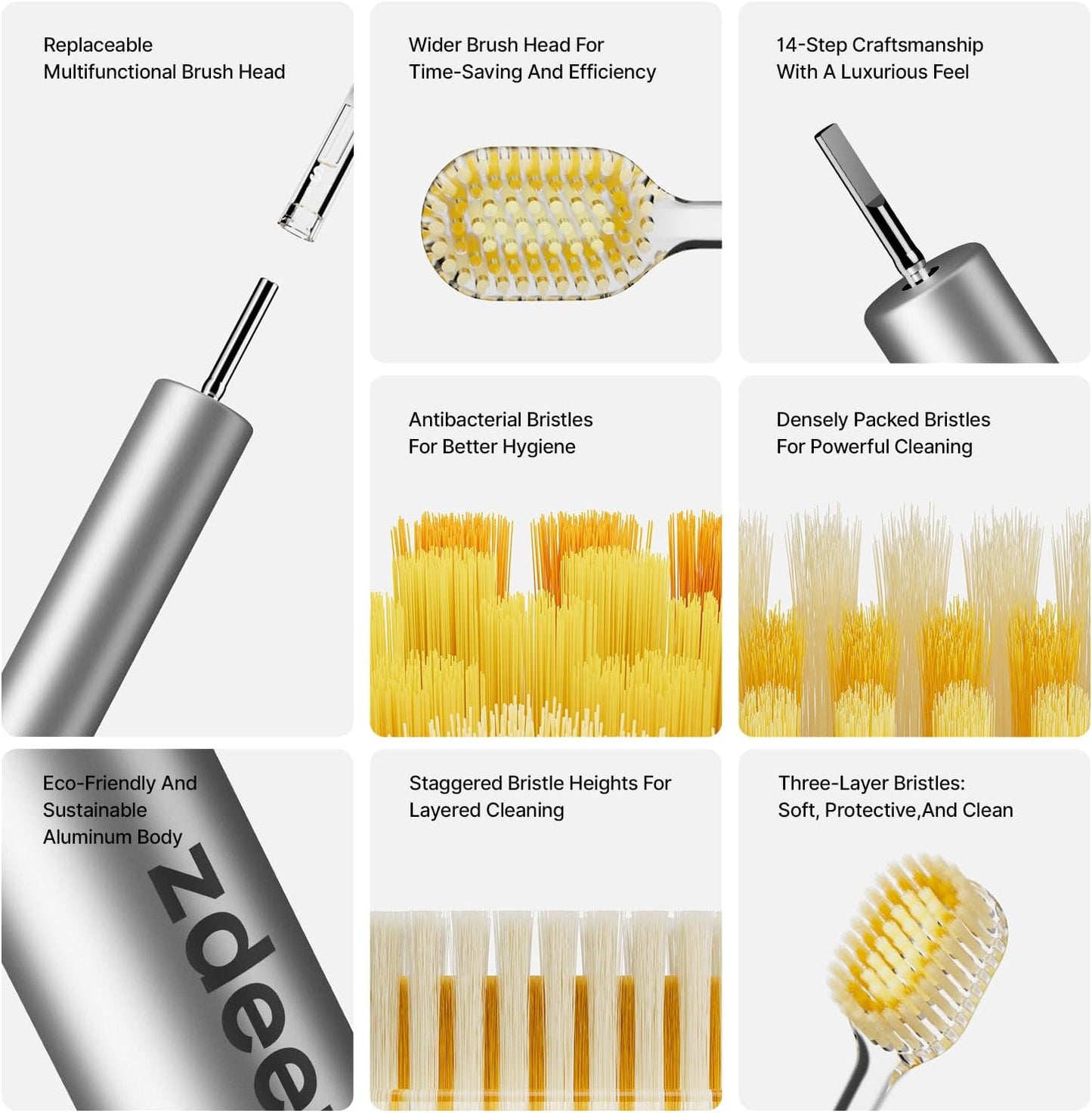 ZDEER Ultra Soft Bristle Toothbrush - Gentle Care for Sensitive Gums | Aluminum Alloy Handle, 11 Heads