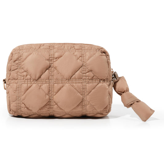 Yarnic Quilted Makeup Bag Cosmetic Bag, Travel Toiletry Bag for Women, Cute Makeup Bag Organizer Puffer Makeup Pouch (M, Khaki)