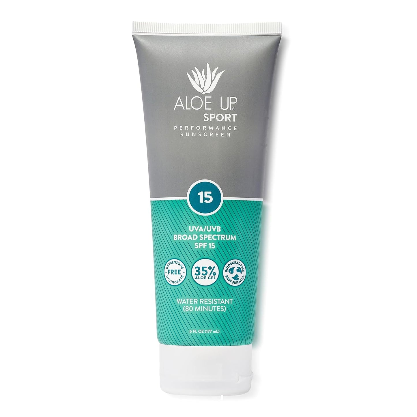 Aloe Up Sport Sunscreen Body Lotion SPF 15 | Hydrating Aloe Vera Gel, Non-Greasy, Reef Friendly - 6 Oz
