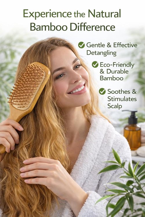 Biovexa Bamboo Hair Brush - Eco-Friendly, Gentle Detangling for All Hair Types