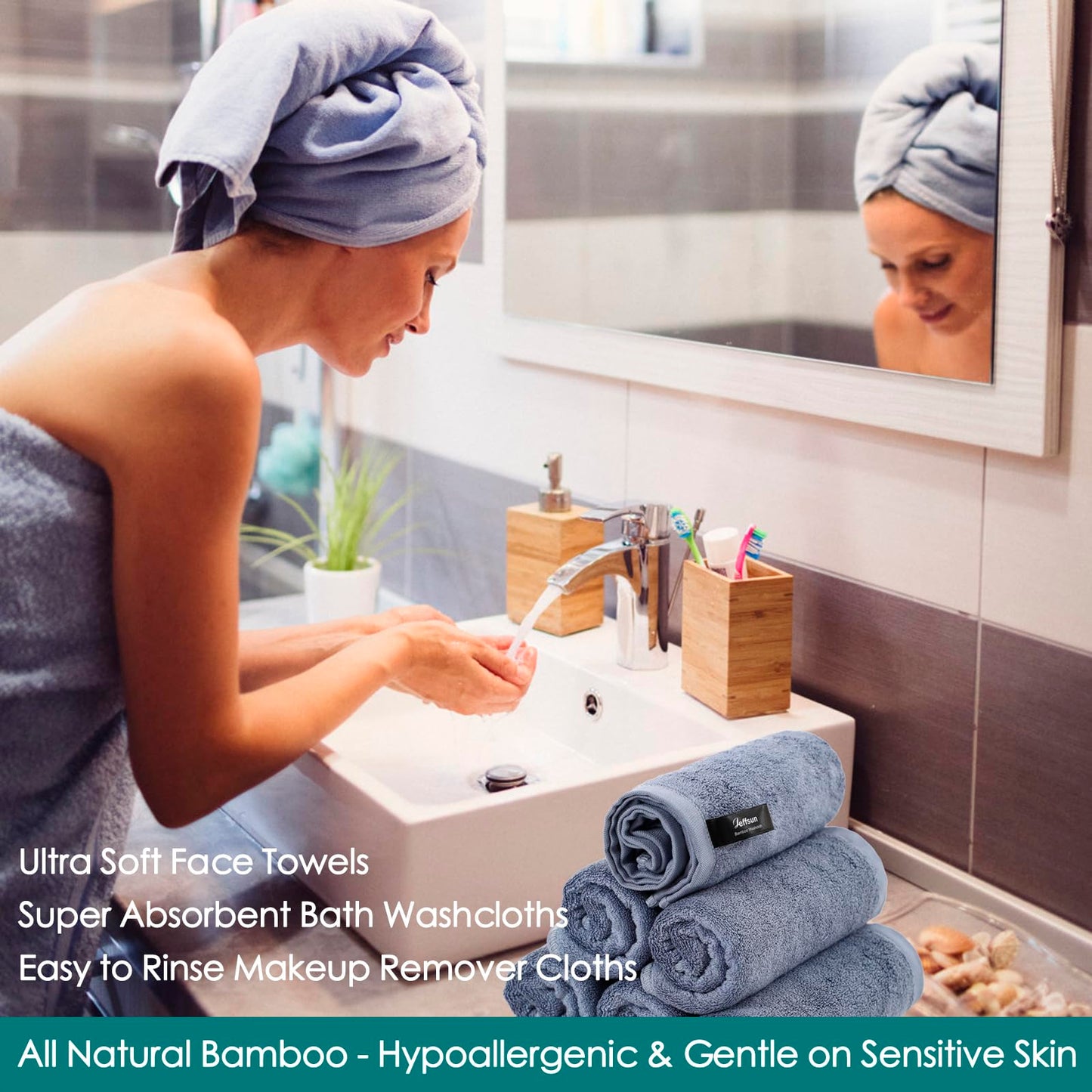 Wash Cloths 12 Pack, 13x13 inch Large Face Towel on Sensitive Skin, Easy to Clean Slate Blue Makeup Eraser Cloth, Super Soft and Gentle Bath Washcloths for Face and Body, Reusable Facial Clean Clot