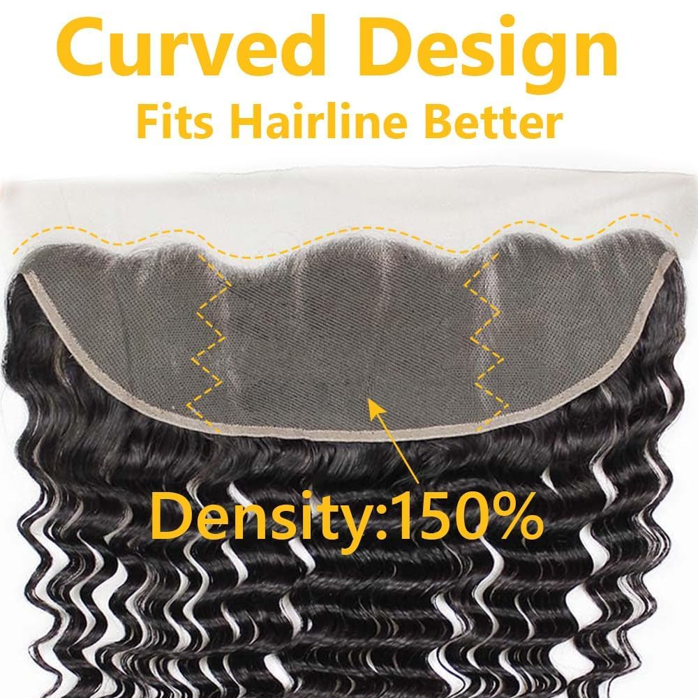 QTHAIR 14A Brazilian Virgin Hair Deep Wave Human Hair Transparent HD Lace Frontal Closure(10" 13x4 Frontal,Natural Black) 100% Ear to Ear Swiss Lace Deep Wave Frontal Brazilian Deep Wave Hair