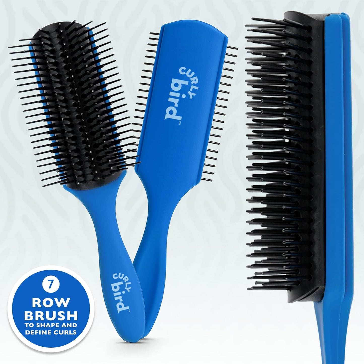 Curly Bird Curl Defining Brush - 7-Row Detangling & Styling Tool for All Hair Types | Ideal for Women, Men & Kids