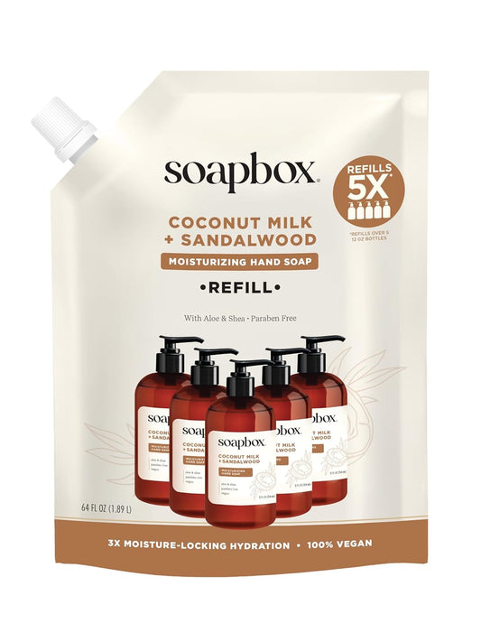 Soapbox Liquid Hand Soap Refill - Coconut Milk & Sandalwood | Vegan, Paraben-Free, 64oz Moisturizing Hand Wash
