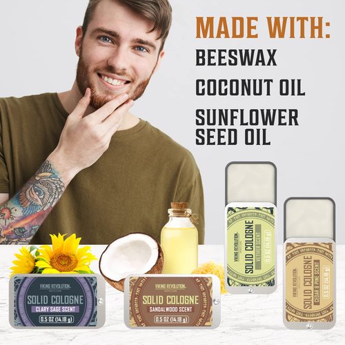 Viking Revolution 4 Pack Mens Solid Colognes 0.5 Oz - Men Solid Perfume with Cedar Wood, Clary Sage, Vetiver, Sandalwood Cologne for Mens - Travel Cologne Wax Gifts for Men