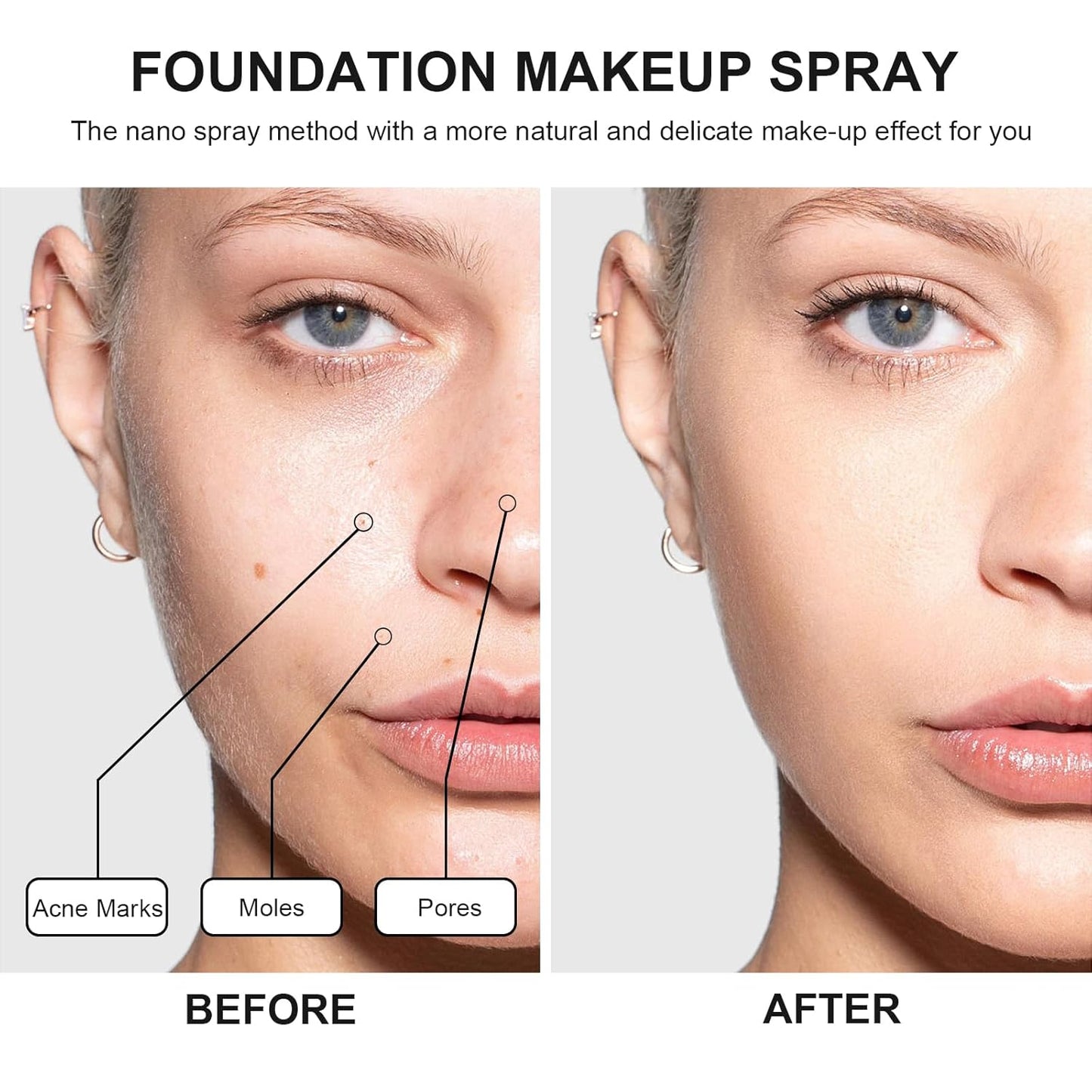 Skiennix Airbrush Foundation Makeup Spray - Long-Lasting Waterproof Full Coverage, Natural Matte Finish, 2.36oz