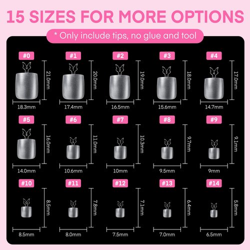 UNA GELLA Square Toe Nail Tips For Big Toe, 504Pcs 15Sizes Soft Gel Full Cover Toe Nail Tip Pre-buff Fake Acrylic Toes Nail Press Ons Soak Off Pedicure For Nail Extensions Home DIY Nails Salon