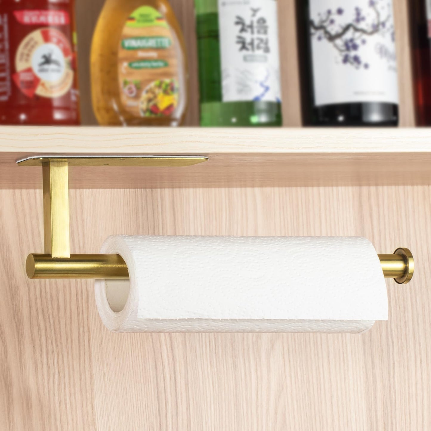 ASTOFLI Paper Towel Holder Under Cabinet No Drilling, Self Adhesive Paper Towel Holder Wall Mount for Kitchen Rack, Under Counter Napin Holder No Drill, 304 Stainless Steel Matte Black