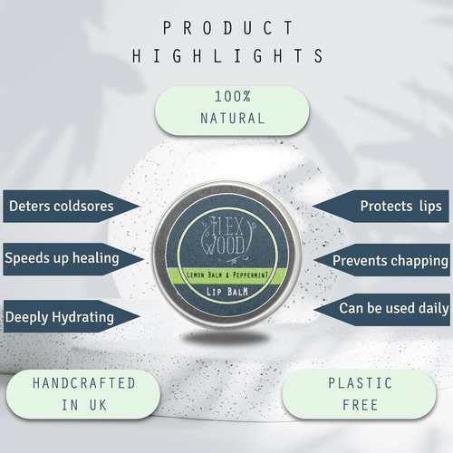Ilex Wood Vegan Lip Balm - All-Natural Lemon Balm & Peppermint - Moisturizing Cold Sore Treatment - 10ml