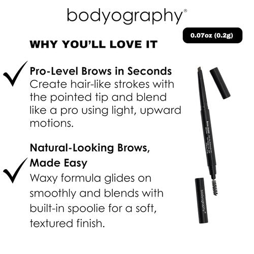 Bodyography Brow Assist - Brown Triangular Tip Eyebrow Pencil with Built-In Spoolie | Defines & Shapes Brows | Vegan Formula with Castor & Coconut Oil
