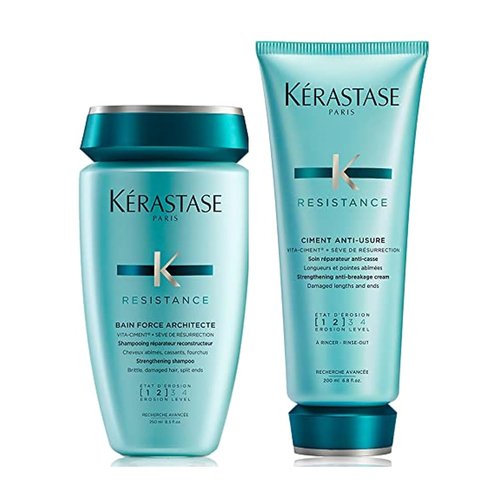 Kerastase Resistance Force Architecte Shampoo & Ciment Anti-Usure Conditioner Set - Repair Weak, Damaged Hair with Pro-Keratine Complex