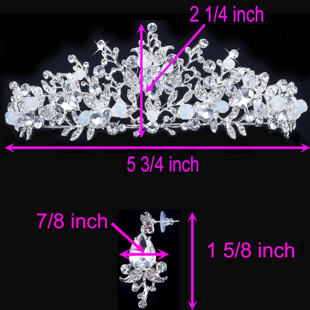 mesfugw White Tiaras and Crowns for women, Pageant Crowns for Women and Girls Crown with Earring Princess Crown Pageant Tiara Princess Tiara and Crown for Women Girls