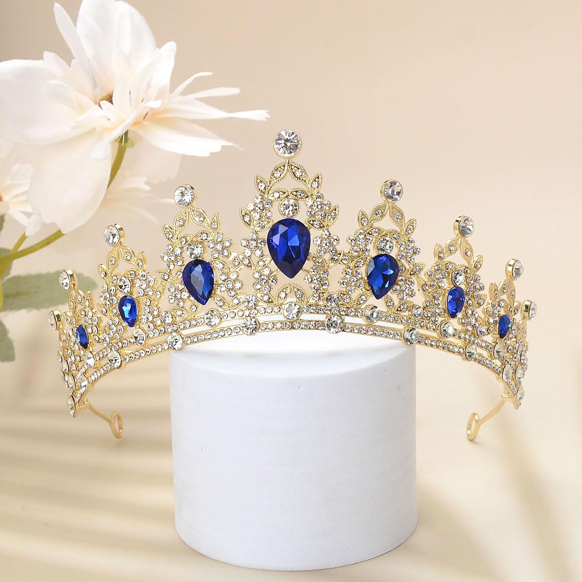 S SNUOY Crystal Tiaras and Crowns for Women Royal Blue Headband Princess Crowns for Birthday Wedding Prom Pageant Party Hat