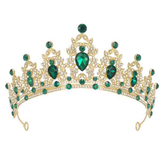 SWEETV Green Queen Crown and Princess Tiaras Adult,Crystal Crown for Women and Girls, Headband for Bride Wedding Bridal Birthday Quinceanera Pageant Party Prom,Halloween Costume Cosplay Accessories