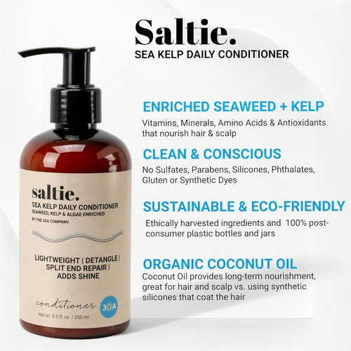 Saltie Daily Hair Detangle Conditioner - Nourishing Seaweed, Kelp & Algae Formula | Lightweight, Repairs Split Ends & Adds Shine (8.5 fl. oz / 250ml)