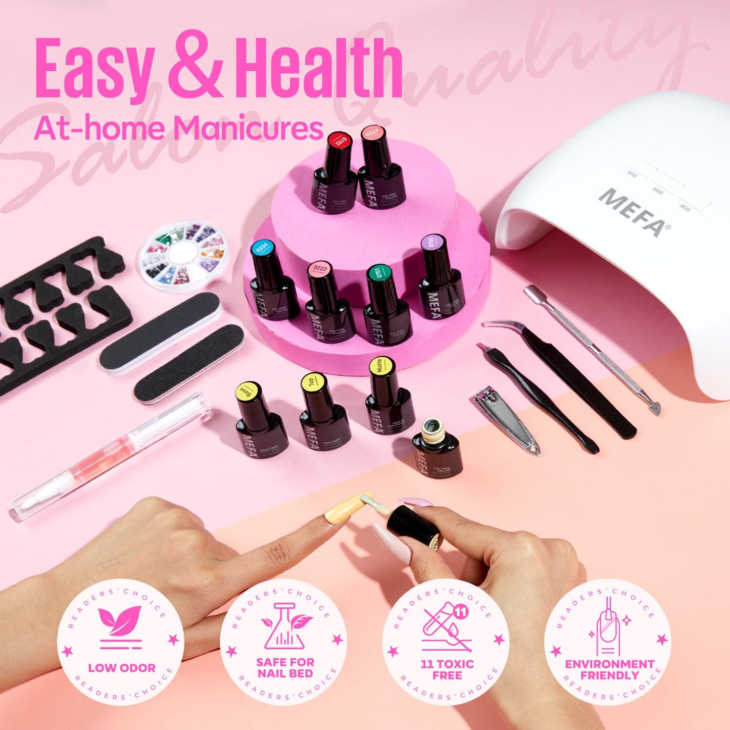 MEFA 34 Pcs Gel Nail Polish Kit with U V Light, 20 Colors All Seasons Soak Off Easter Gel Polish Nail Set with Matte/Glossy Base Top Coat Essential Manicure Tools Nails Art DIY Salon Home