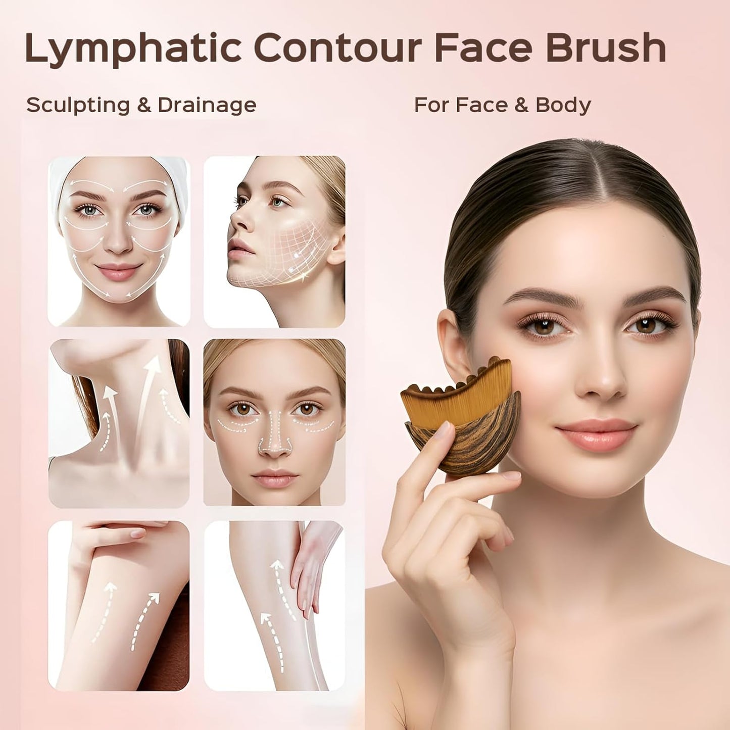 Skiennix Lymphatic Contour Face Brush - Ergonomic Gua Sha Tool for Jawline Sculpting | 2PCS in Brown