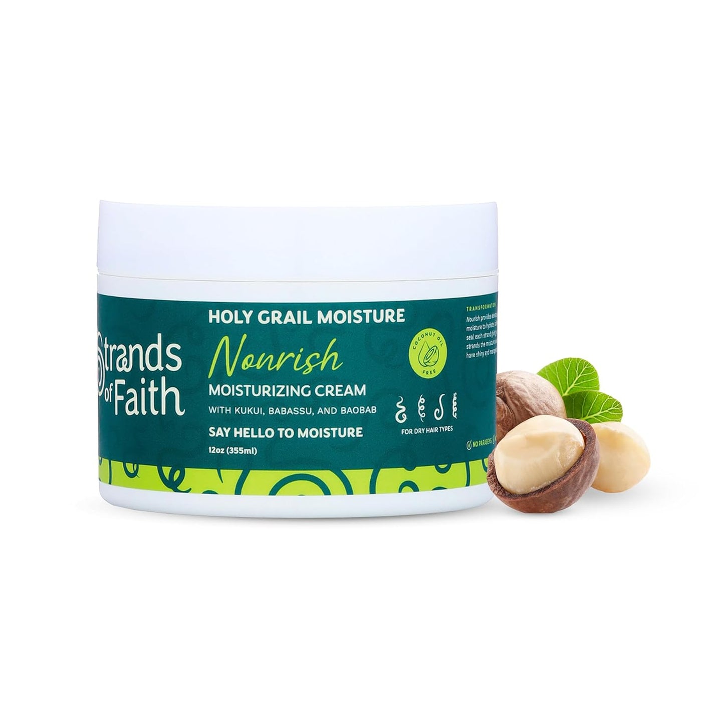 Strands of Faith Hair Moisturizing Cream - Hydrates & Revitalizes Dry Hair | Lightweight Kukui & Baobab Oils | 12oz