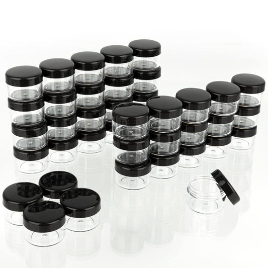 ZEJIA 5 Gram Sample Containers with Lids, 50PCS Mini Makeup Containers, Empty Plastic Travel Cosmetic Containers with Labels