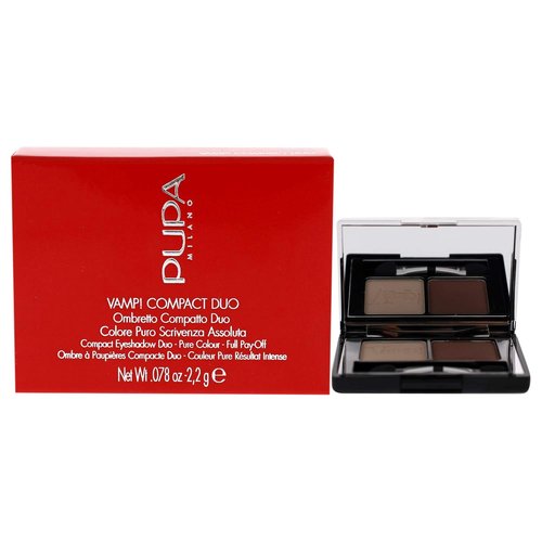 PUPA Milano Vamp! Compact Duo Eyeshadow - High Pigment, Adjustable Coverage - 005 Milk Chocolate - 0.078 Oz