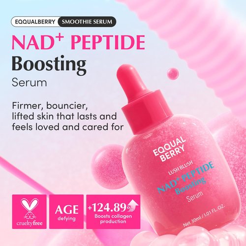 EQQUALBERRY NAD+ Peptide Boosting Serum - Anti-Aging Niacinamide 2% & 14 Peptides | Firming Pink Serum (1.01oz / 30ml)