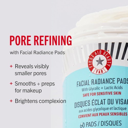 First Aid Beauty - Daily Exfoliating Facial Radiance Pads with AHA | Visibly Smaller Pores, 28 Pads